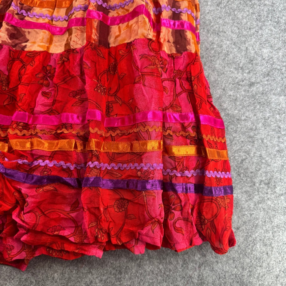 Anii by Natural Womens Red Orange Boho Tiered Ribbon Trim Rayon Maxi Skirt Med - Picture 3 of 7